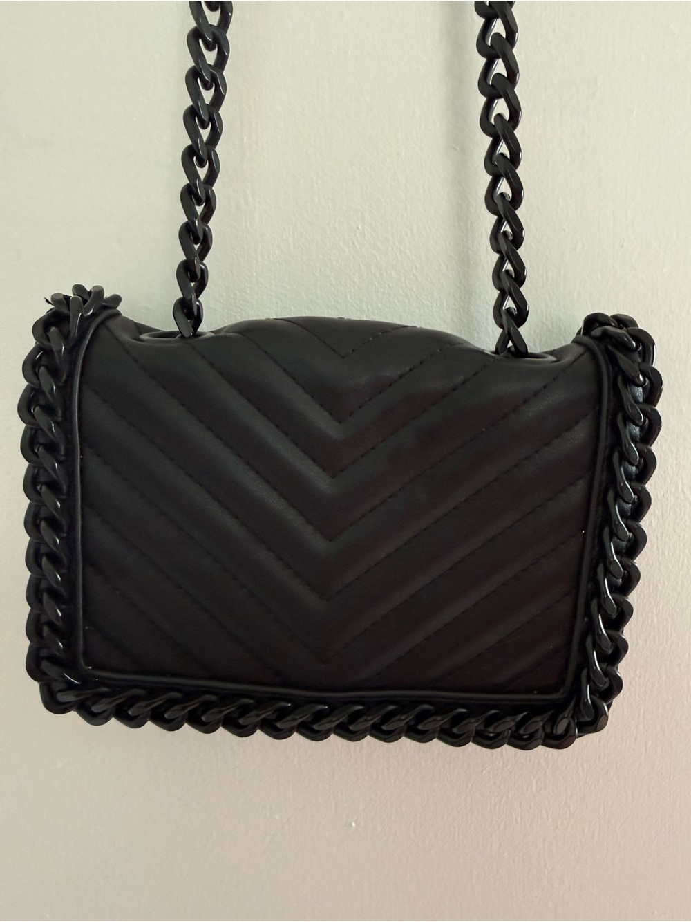 ALDO Black Quilted Chain Crossbody Shoulder Bag Chevron Flap